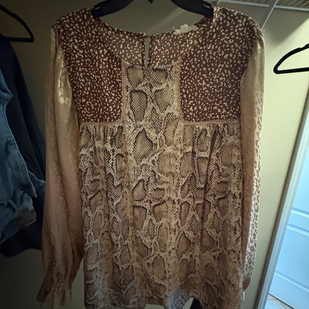 ODDY Snake Print Blouse with Cream and Brown Accents